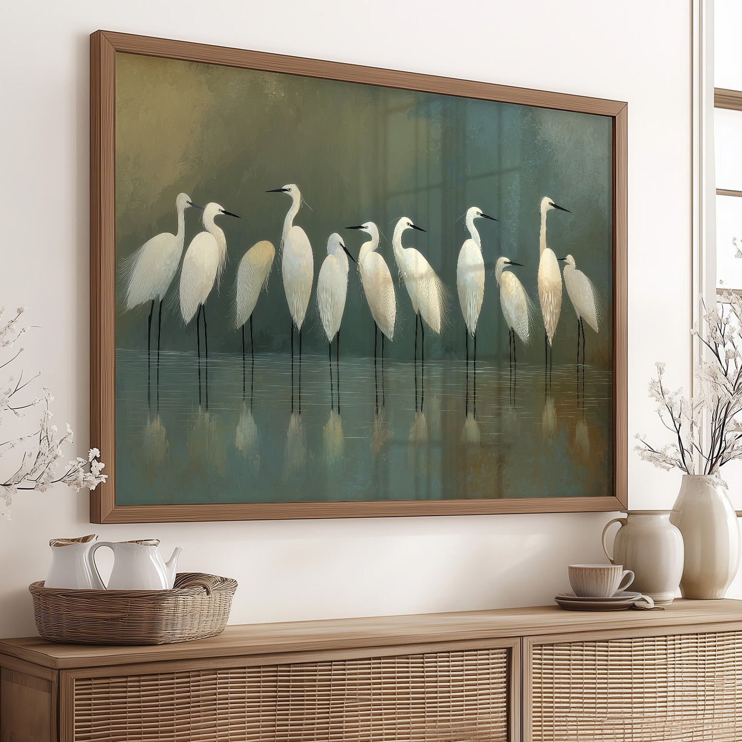 Ethereal Assembly: White Watchers of the Marsh