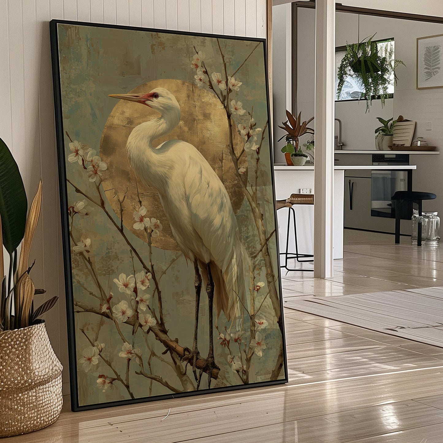 Heron Stands Where Blossoms Linger