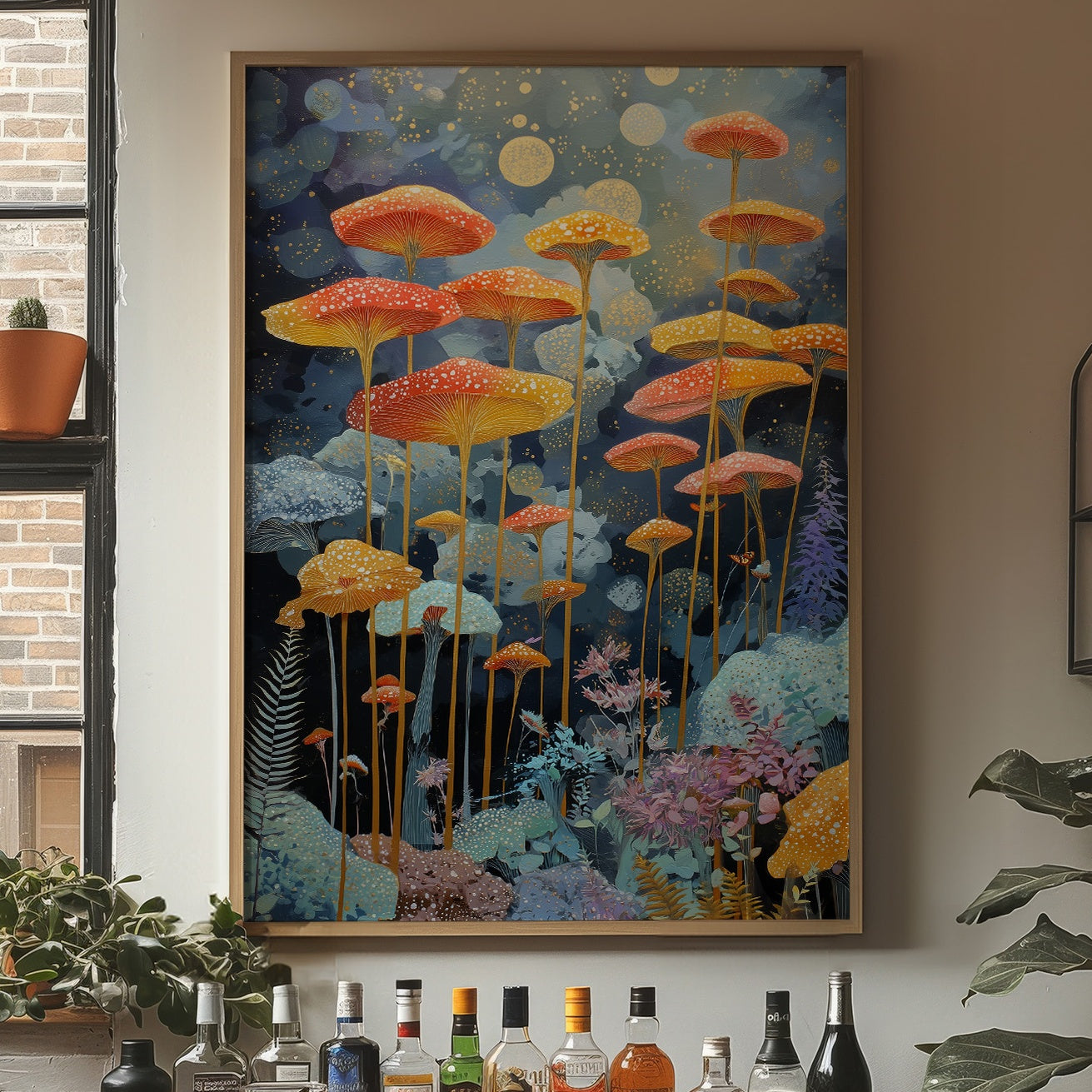 Luminous Mushrooms Dance Under Stars