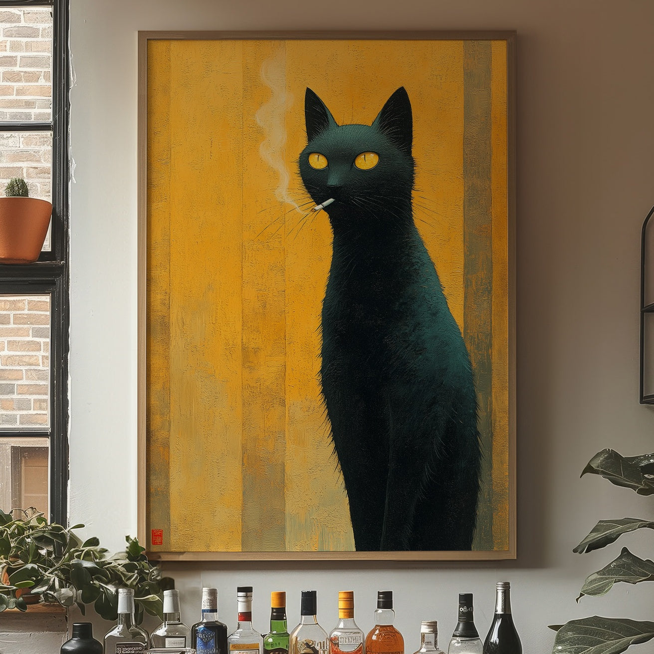 Midnight Cat Against Golden Dawn