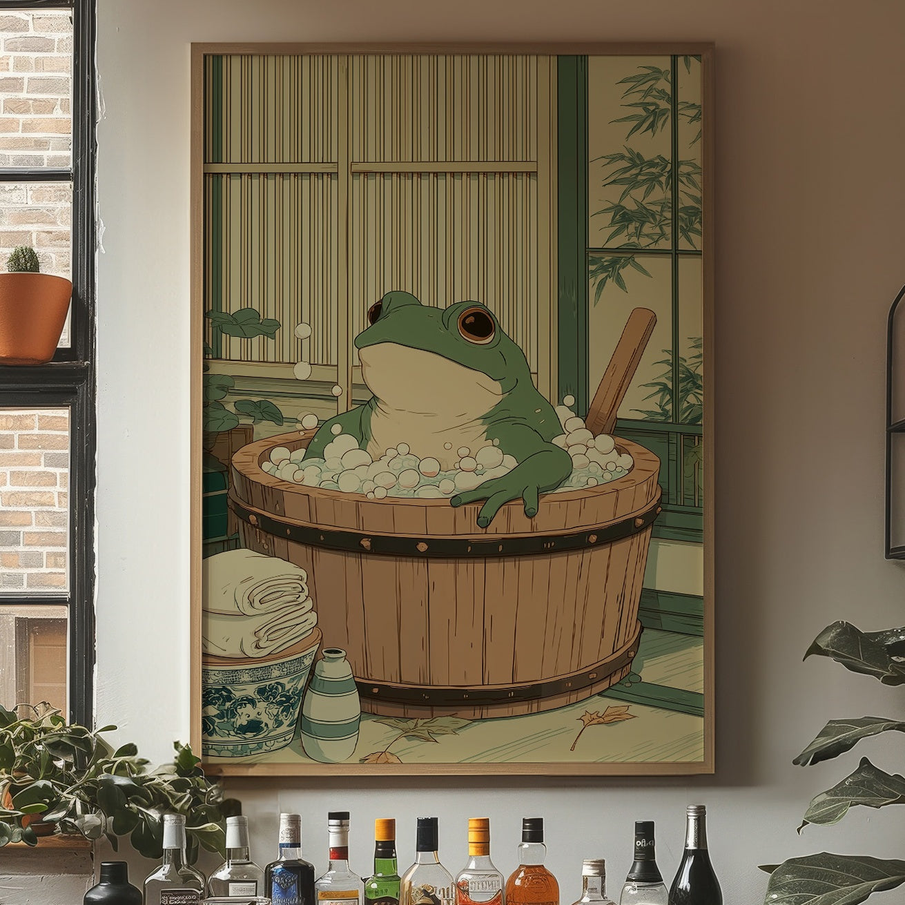 Frog's Peaceful Soak In Bamboo Bath