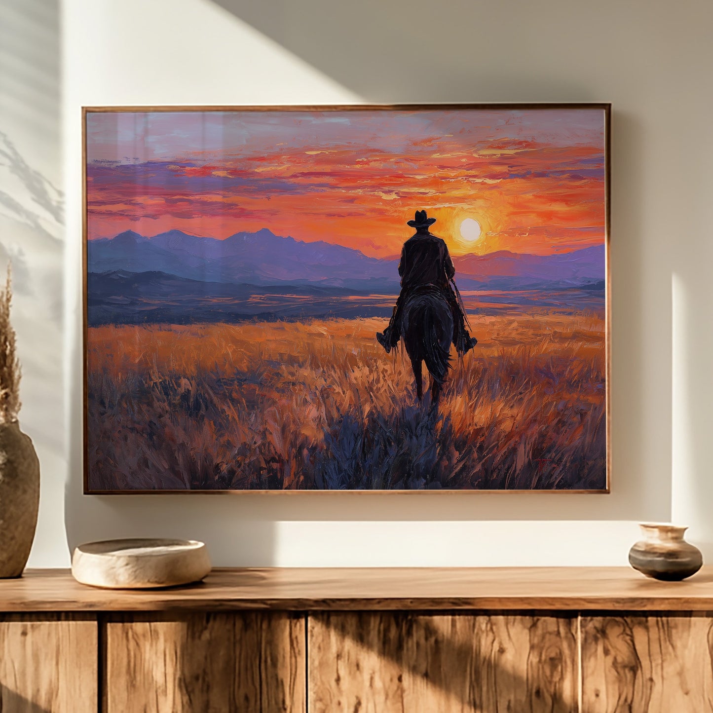 Lone Rider Meets Crimson Sky