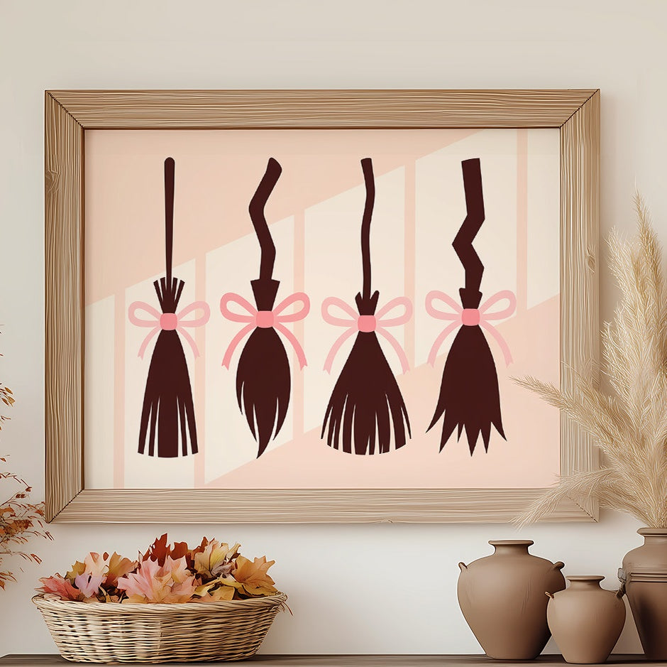 Brooms Tied With Pink Ribbons