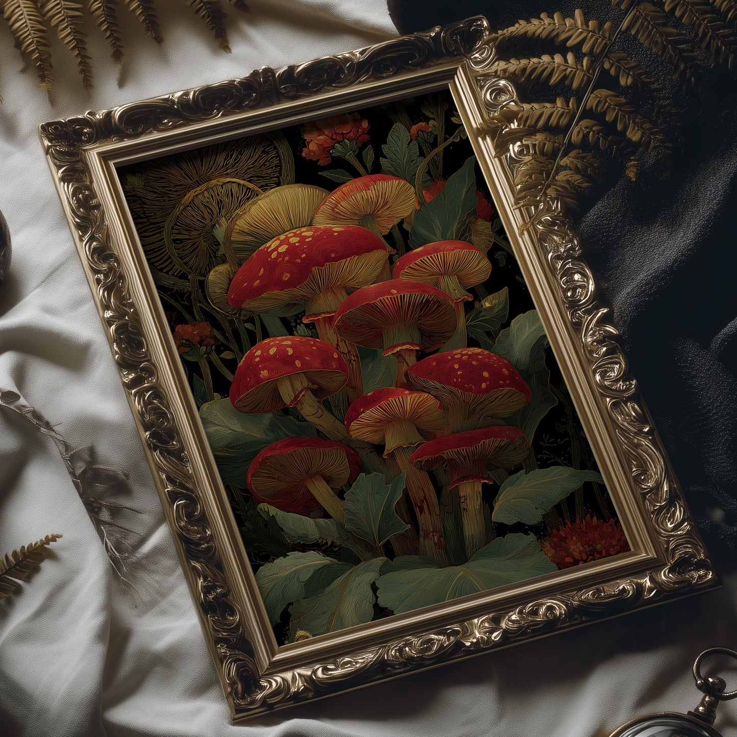 Crimson Caps In Midnight Forest