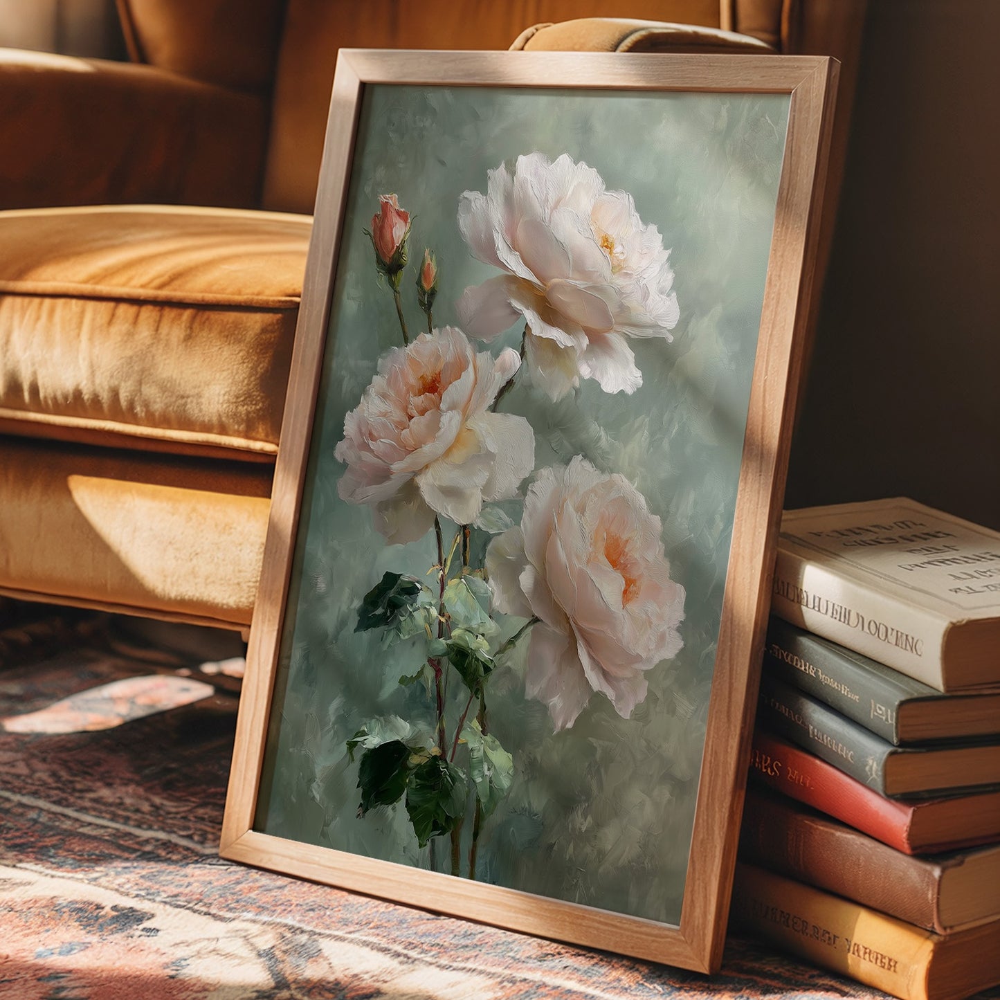 Blush Peonies Against Sage Memory
