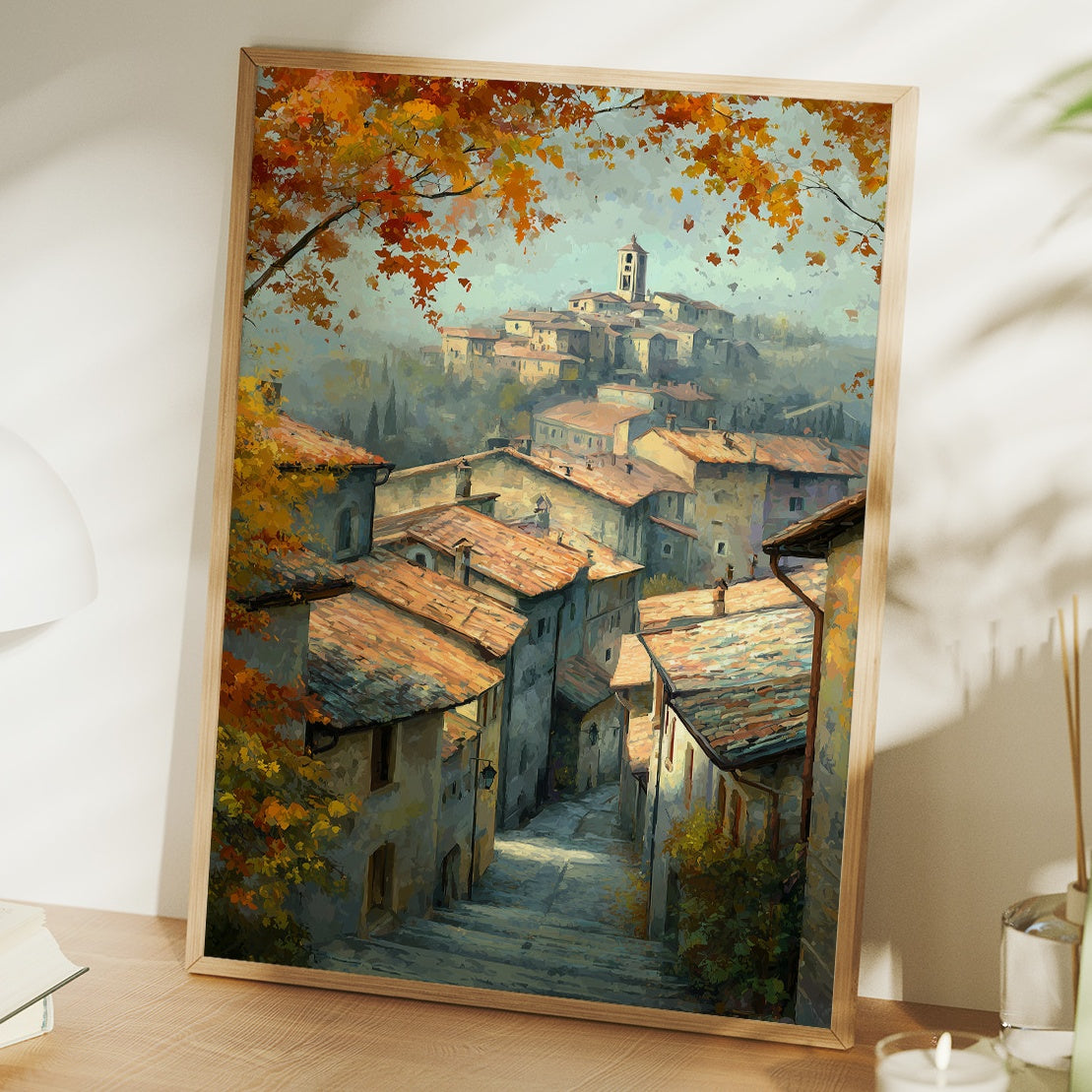 Autumn Leaves Frame Hillside Village