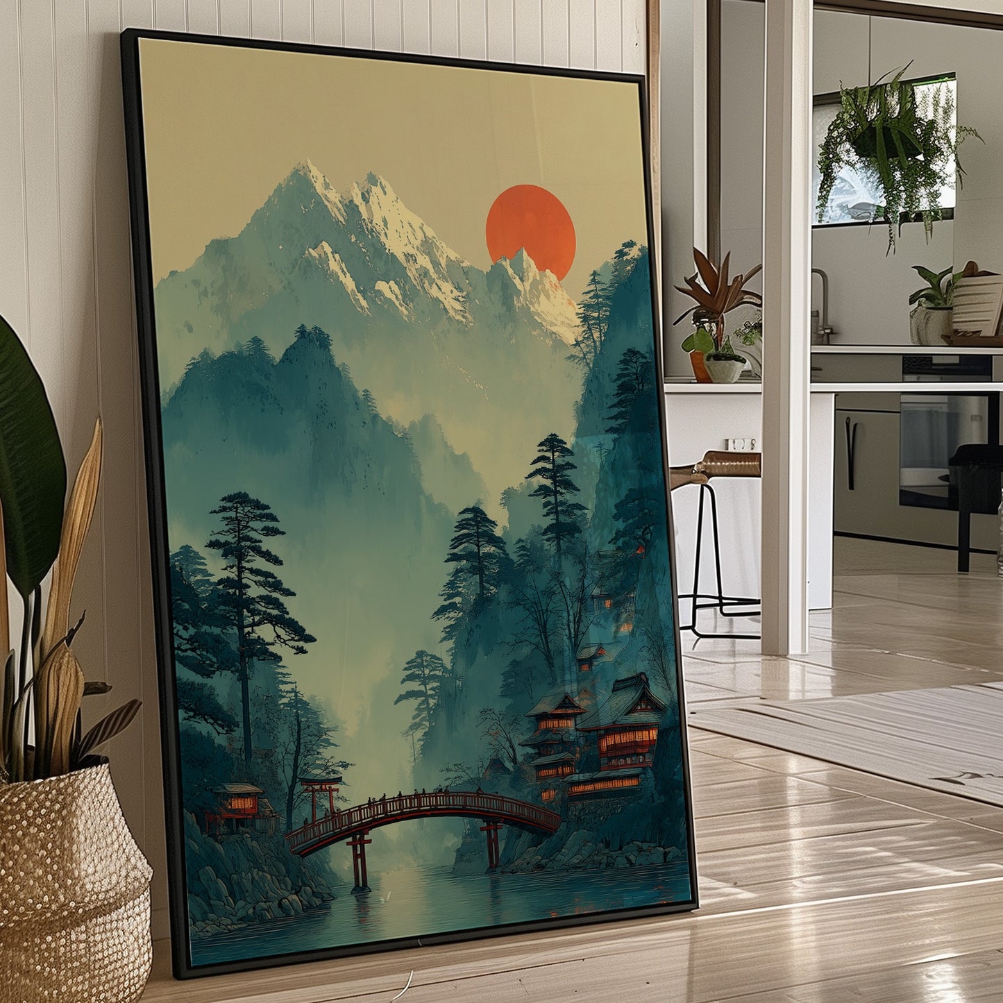 Sacred Bridge Beyond Misty Peaks