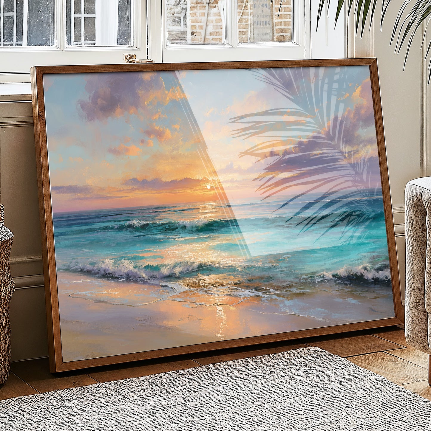 Turquoise Waves Meet Coral Sky