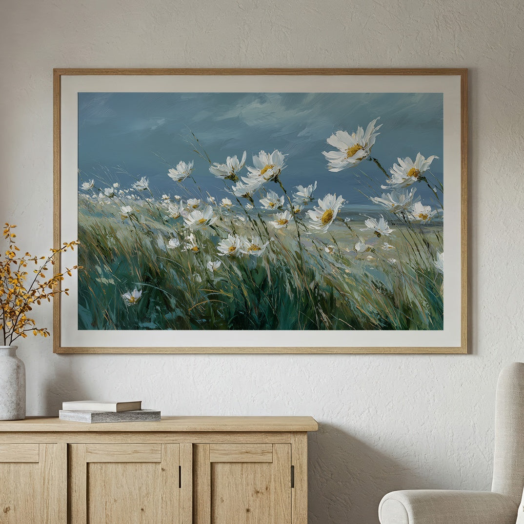 Coastal Daisies Dance Against Stormy Skies
