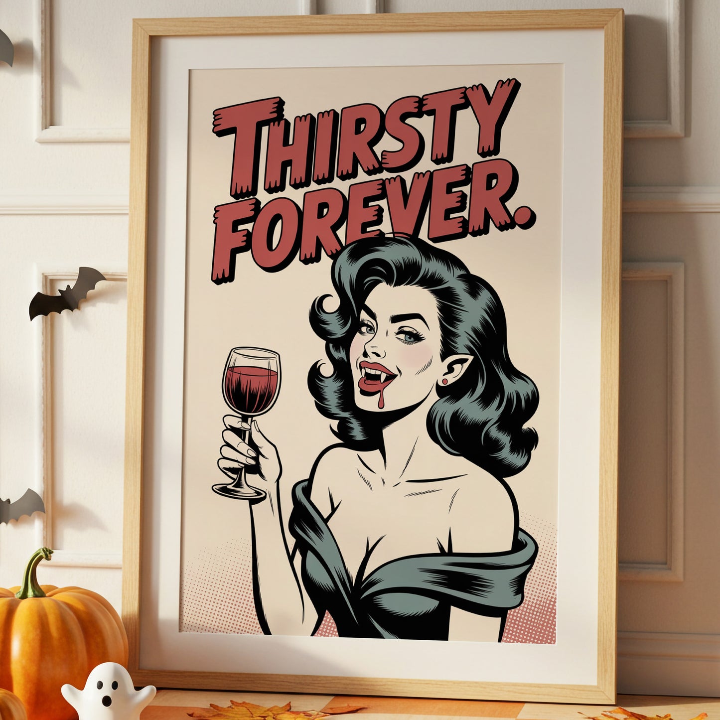 Vintage Vamp Sips Red Wine