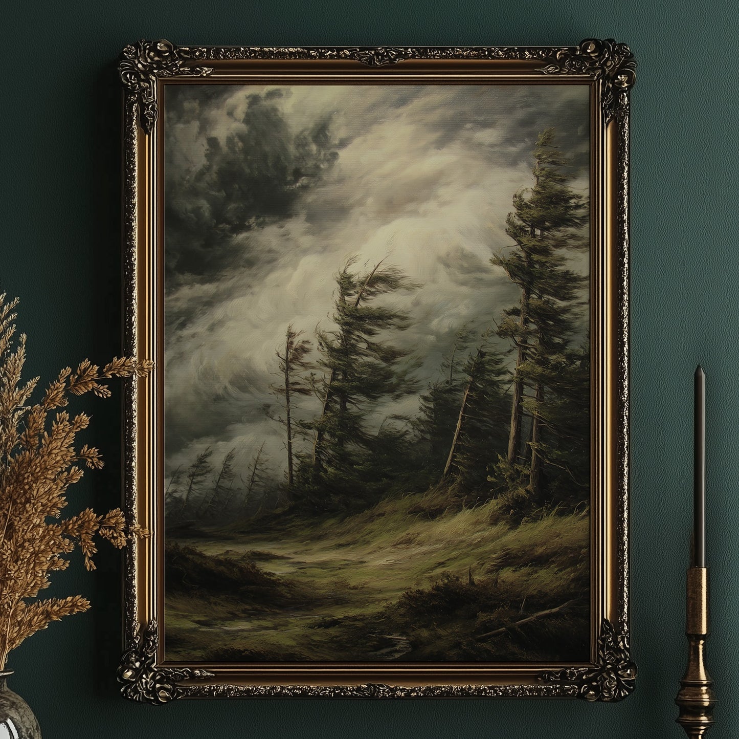 Storm Bends Pines Against Sky