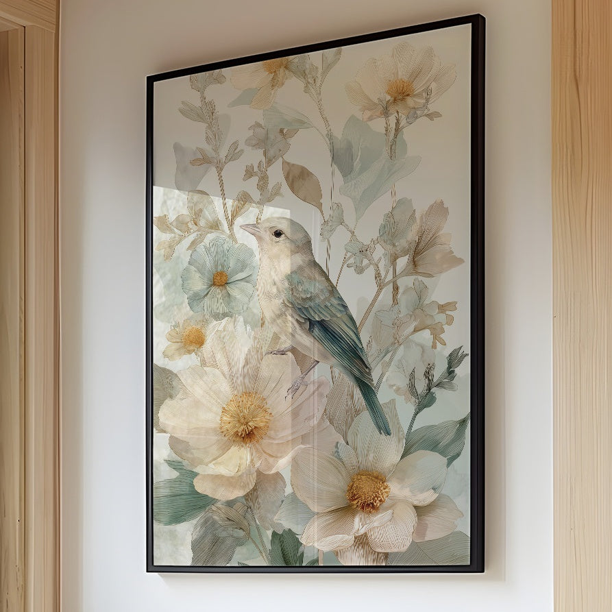 Songbird Rests Among Spring Blooms