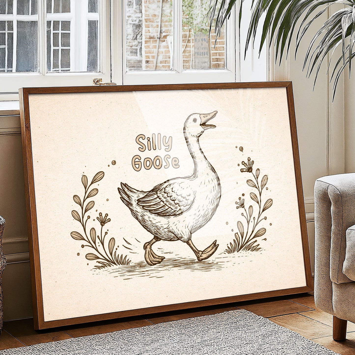 Whimsical Waddle Through Sepia Fields