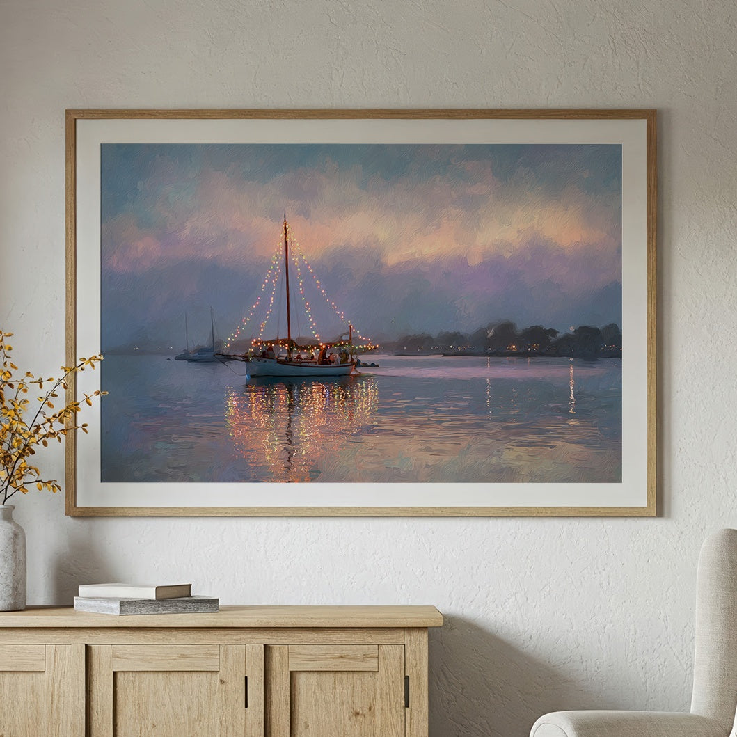 Harbor Lights Glow Against Dusk