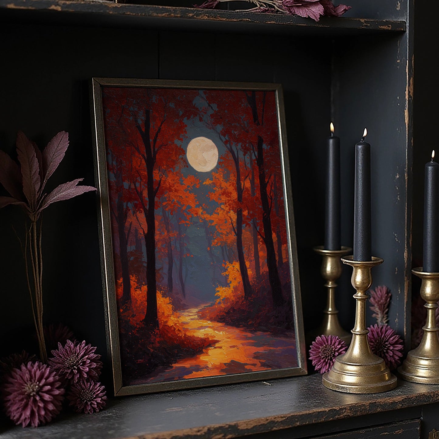 Autumn Path Beneath Harvest Moon