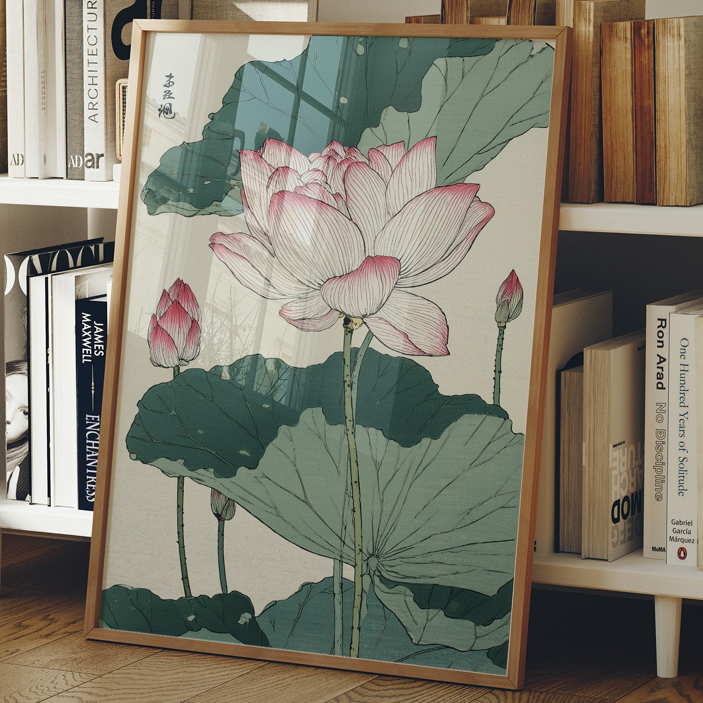 Lotus Blooms Between Library Lines