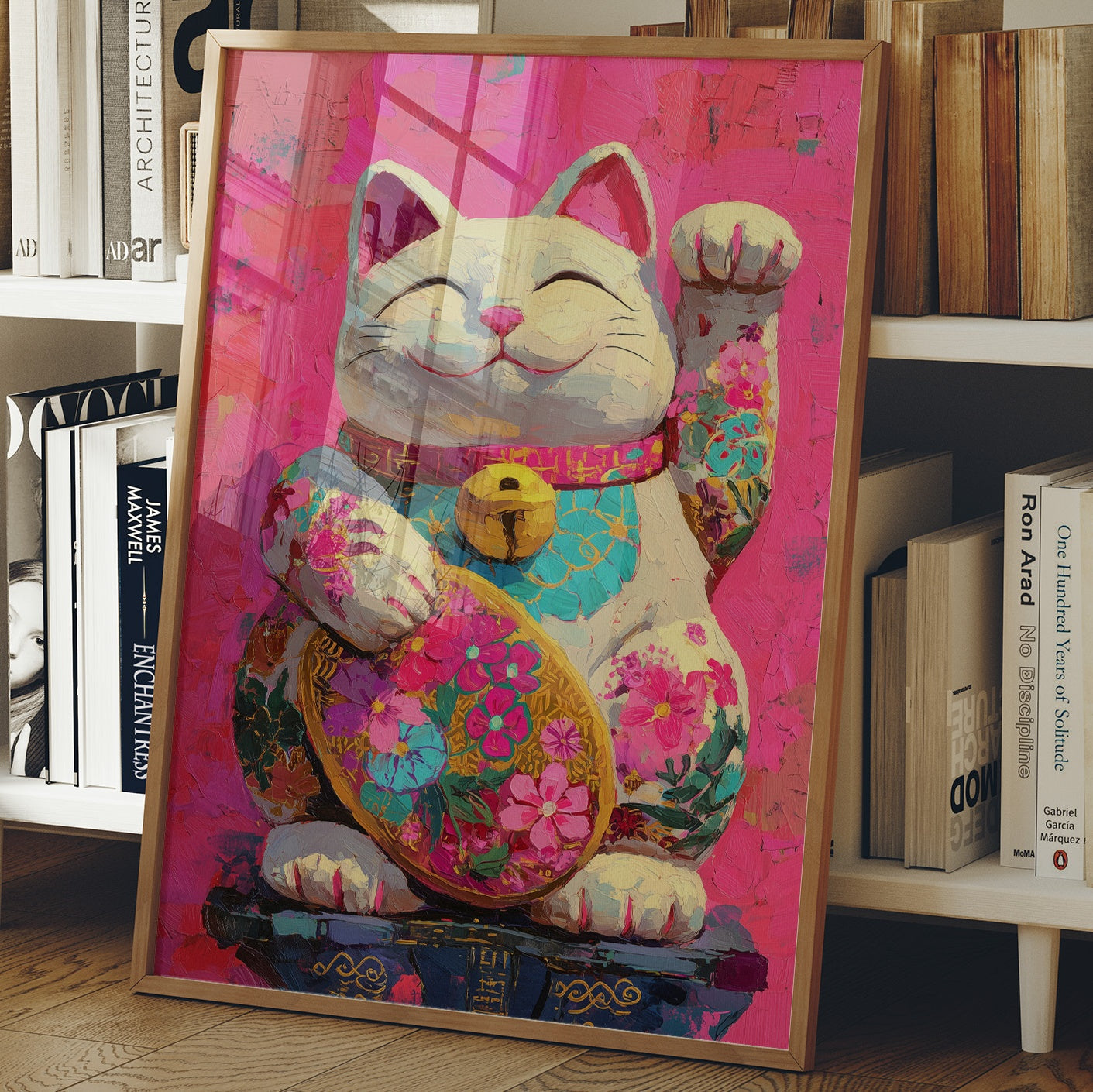 Lucky Cat Blooms In Neon Dreams