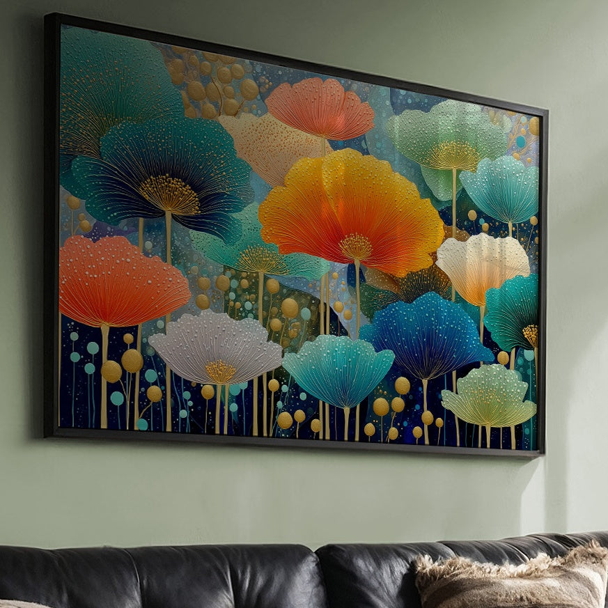 Coral And Turquoise Blooms Glow