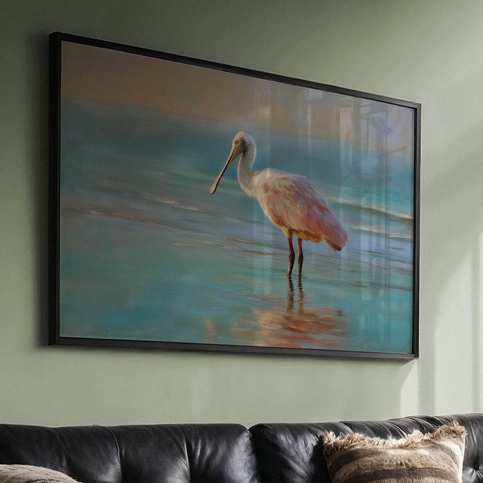 Spoonbill Wades Through Turquoise Stillness