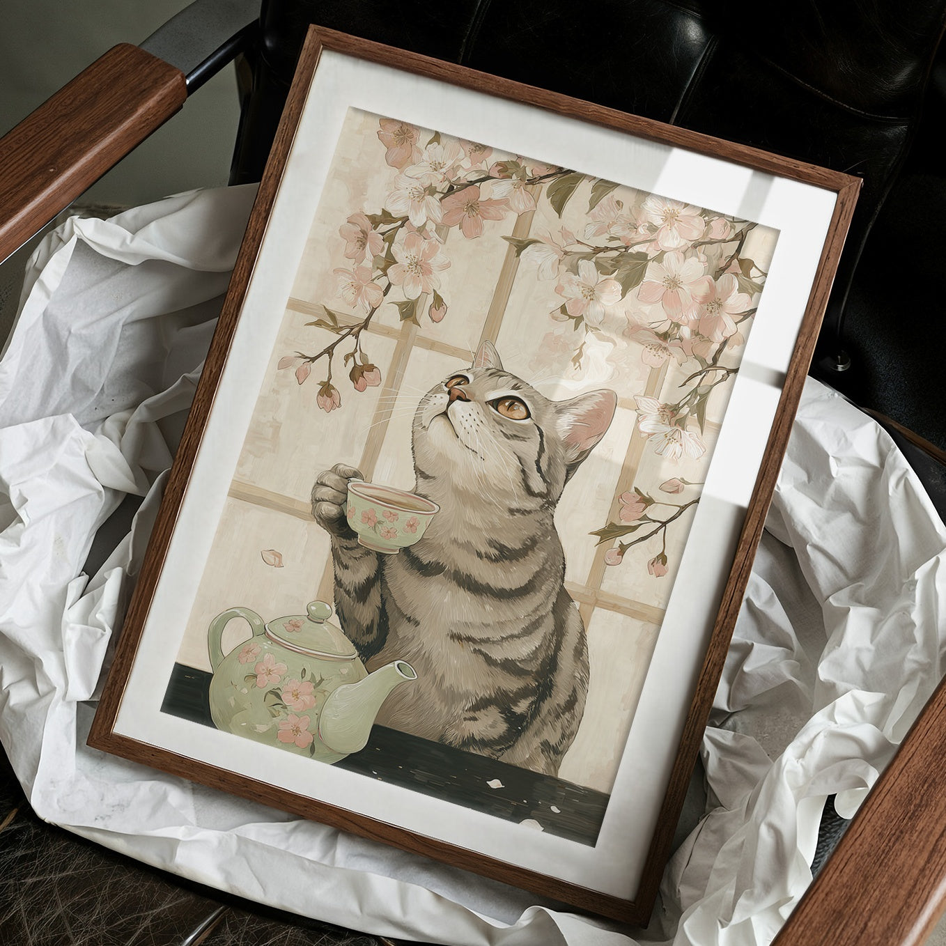 Cherry Blossom Tea With Curious Cat