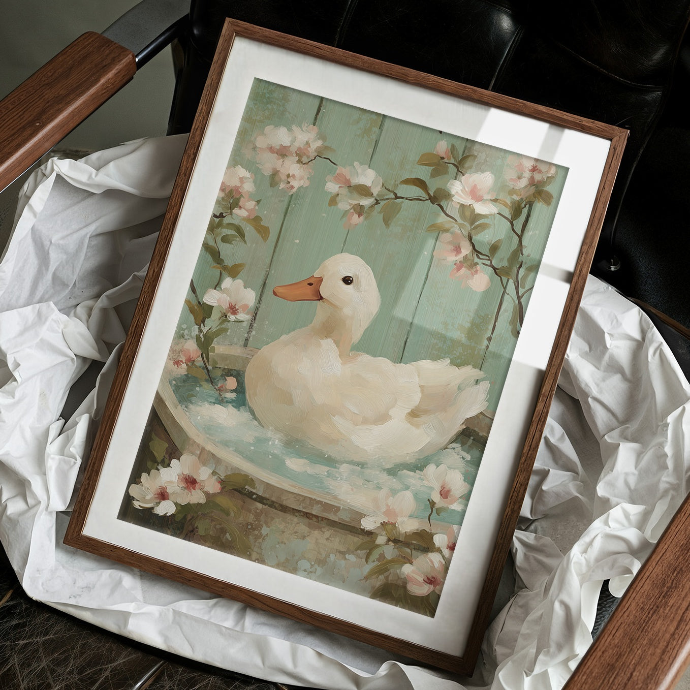 White Duck Among Spring Blossoms