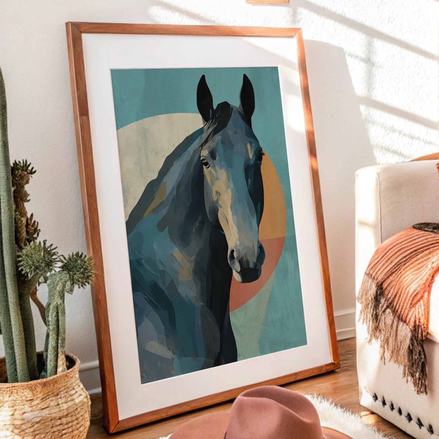 Equine Geometry: Portrait in Teal and Amber