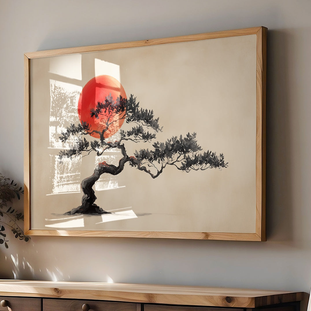 Crimson Harmony: Bonsai Beneath Blood Moon
