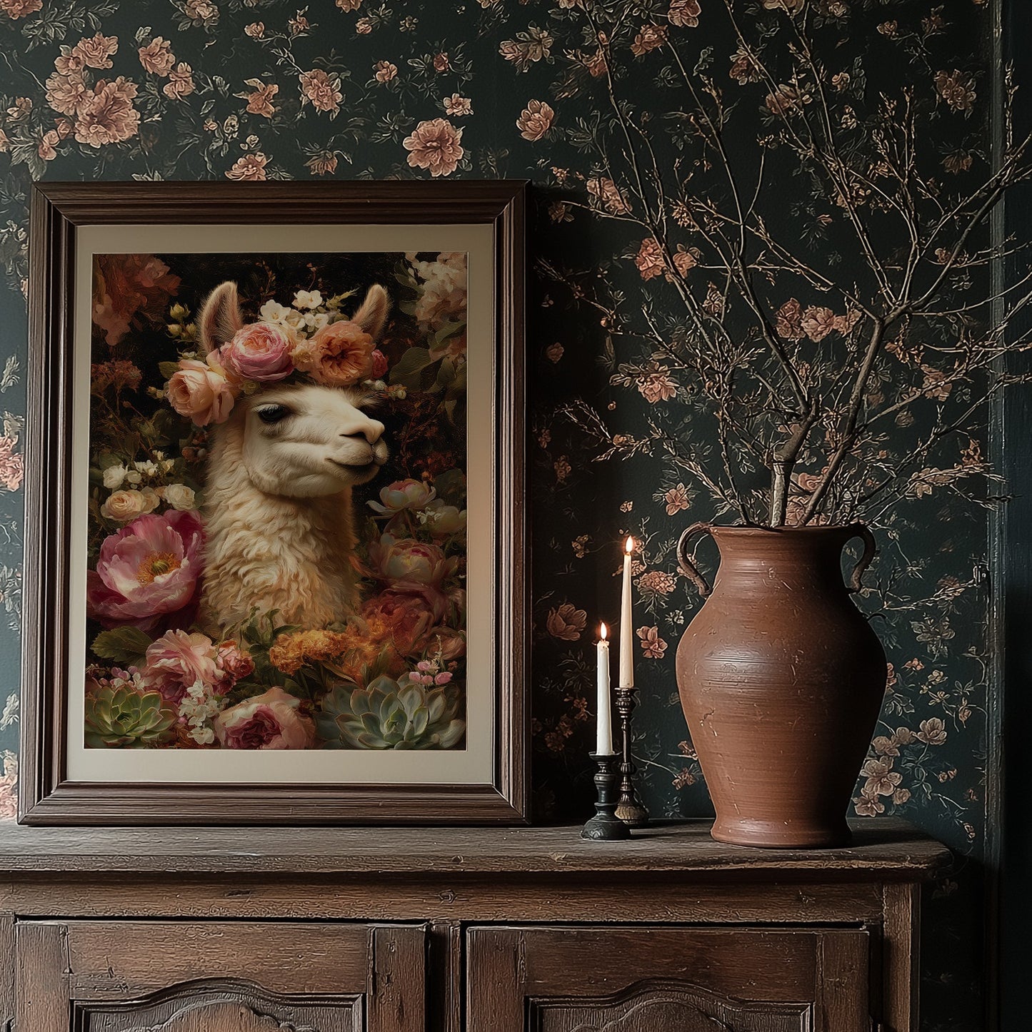 Crowned Llama In Floral Court