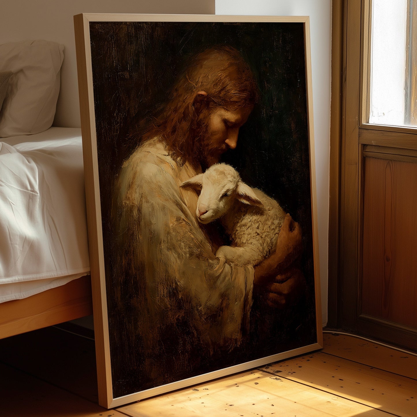 Gentle Guardian Cradles Innocent Lamb