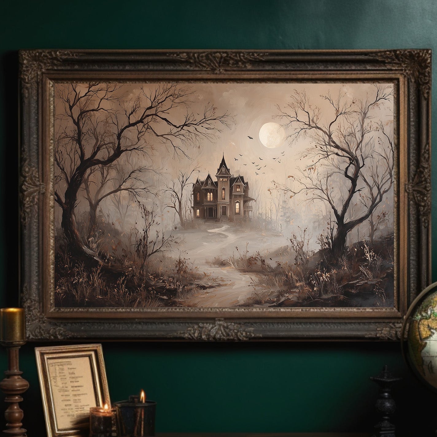 Fogbound Manor Under Moonlight