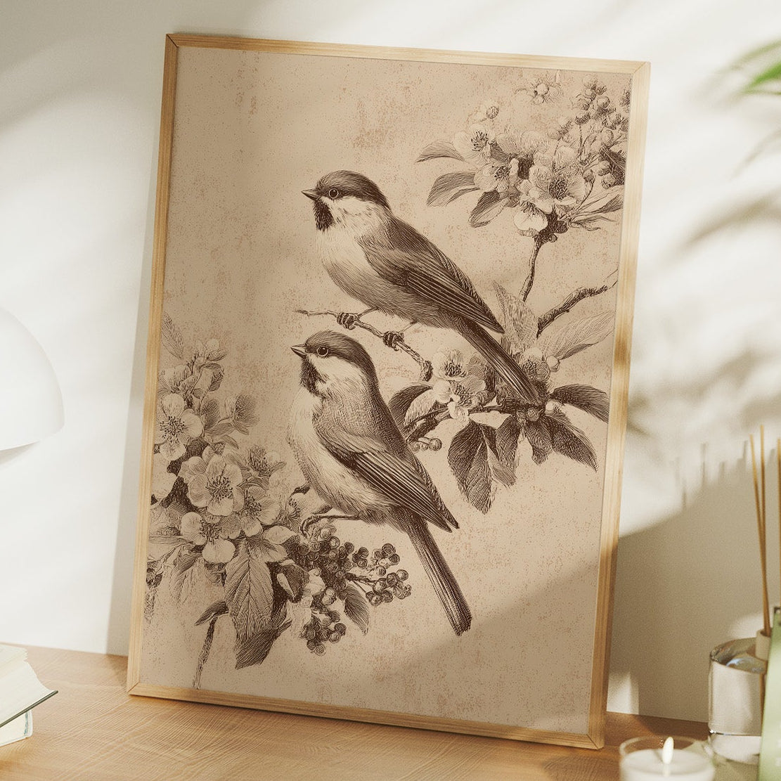 Chickadees Among Cherry Blossoms