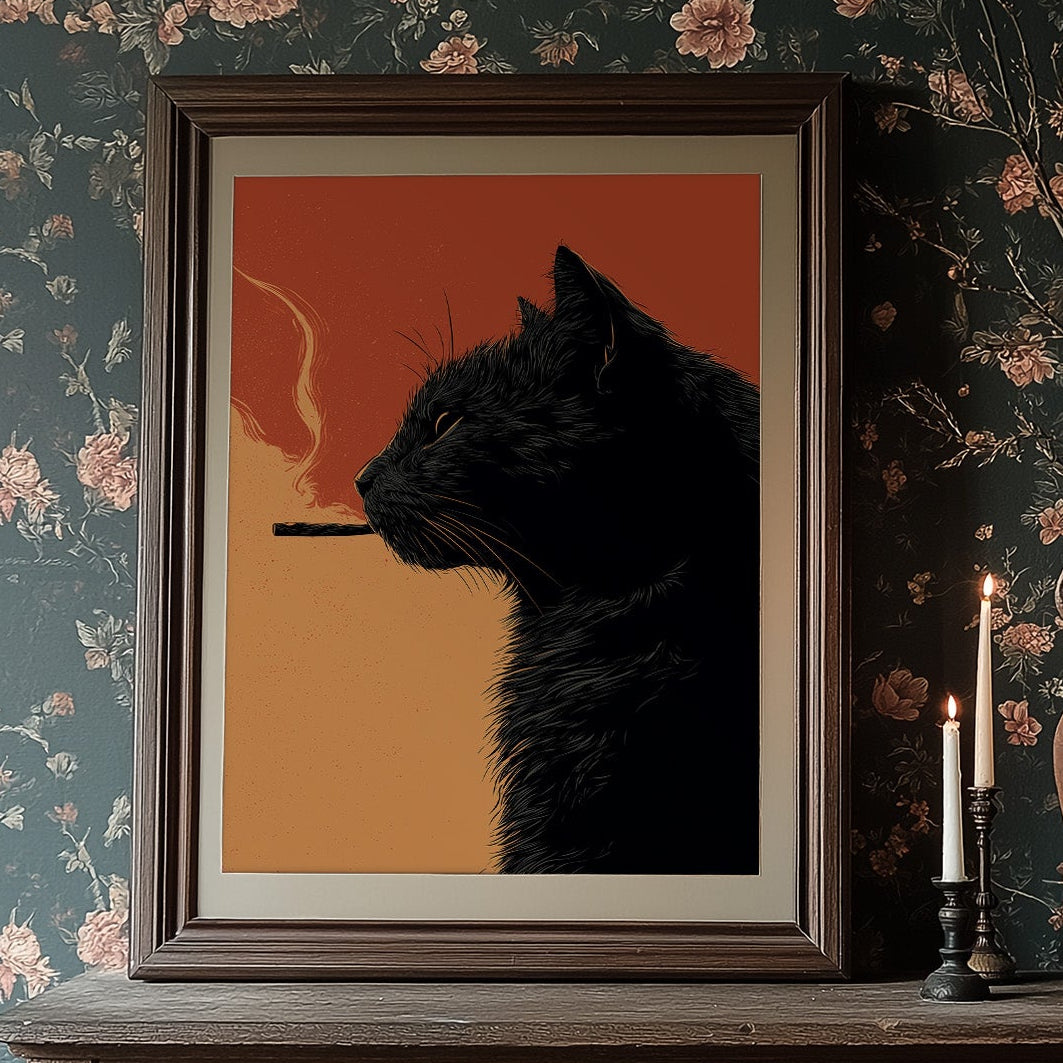 Midnight Rebellion: Feline's Smoky Contemplation