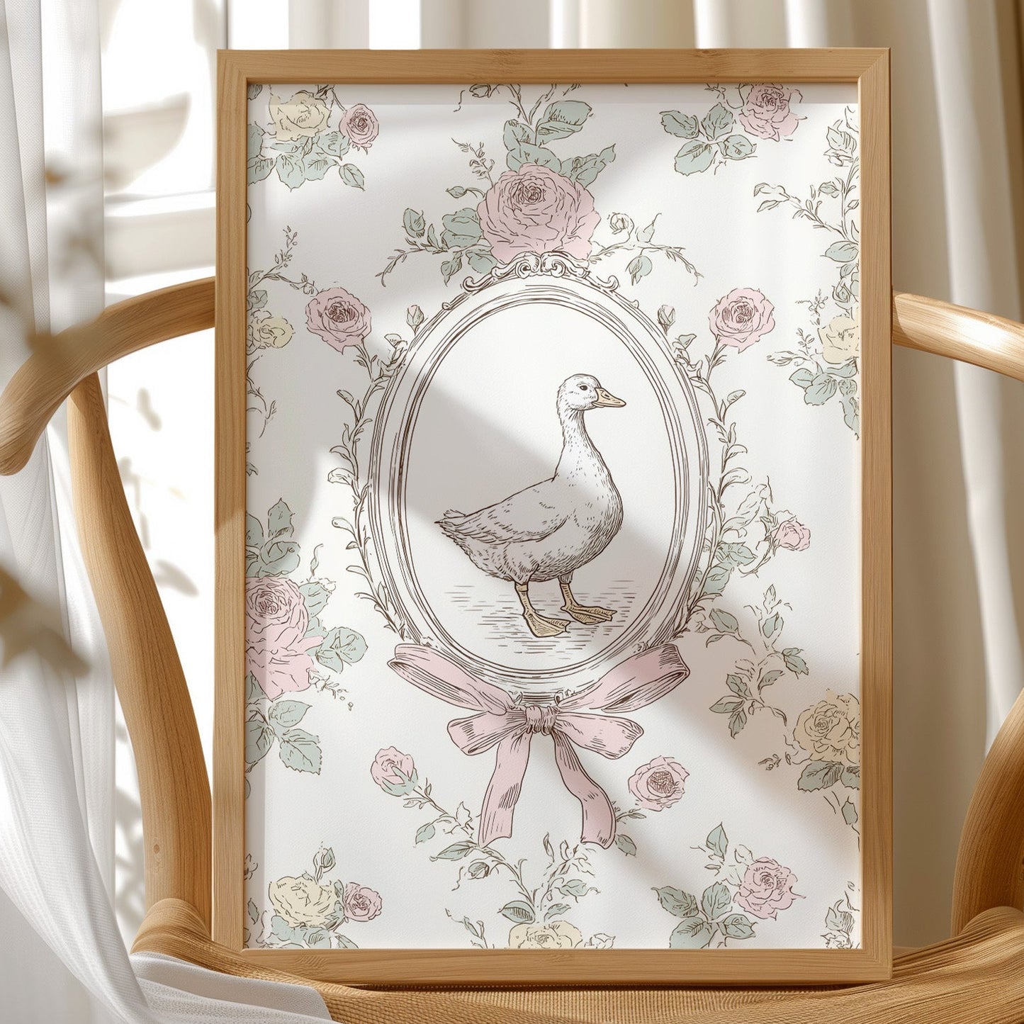 Pastoral Portrait: Duck in Floral Elegance