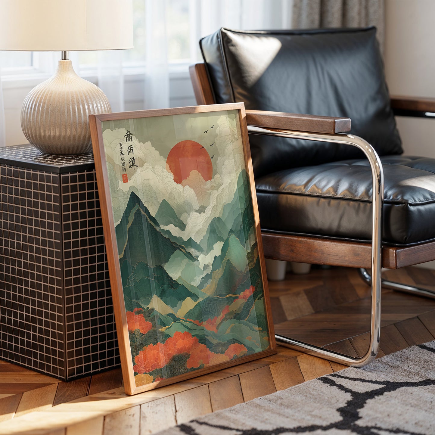 Red Sun Rises Over Misty Peaks