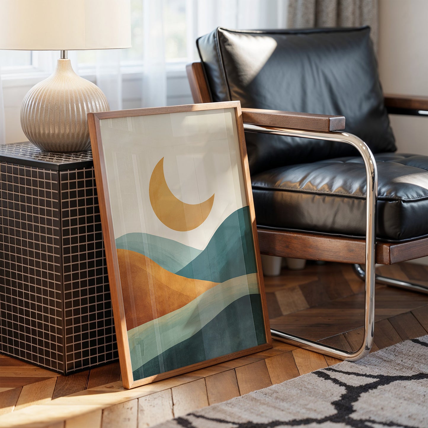 Golden Moon Rides Forest Waves