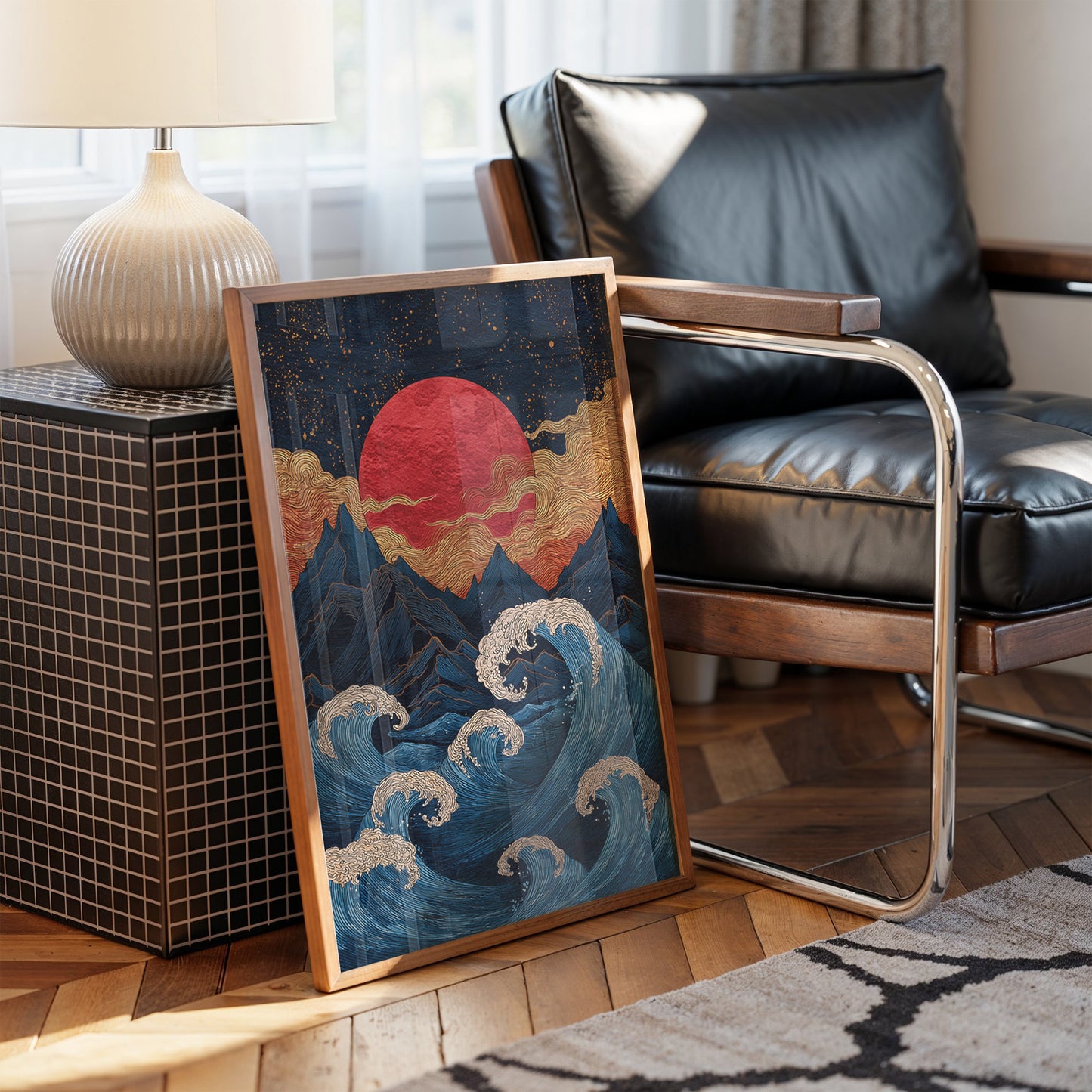 Red Moon Rises Over Stormy Peaks