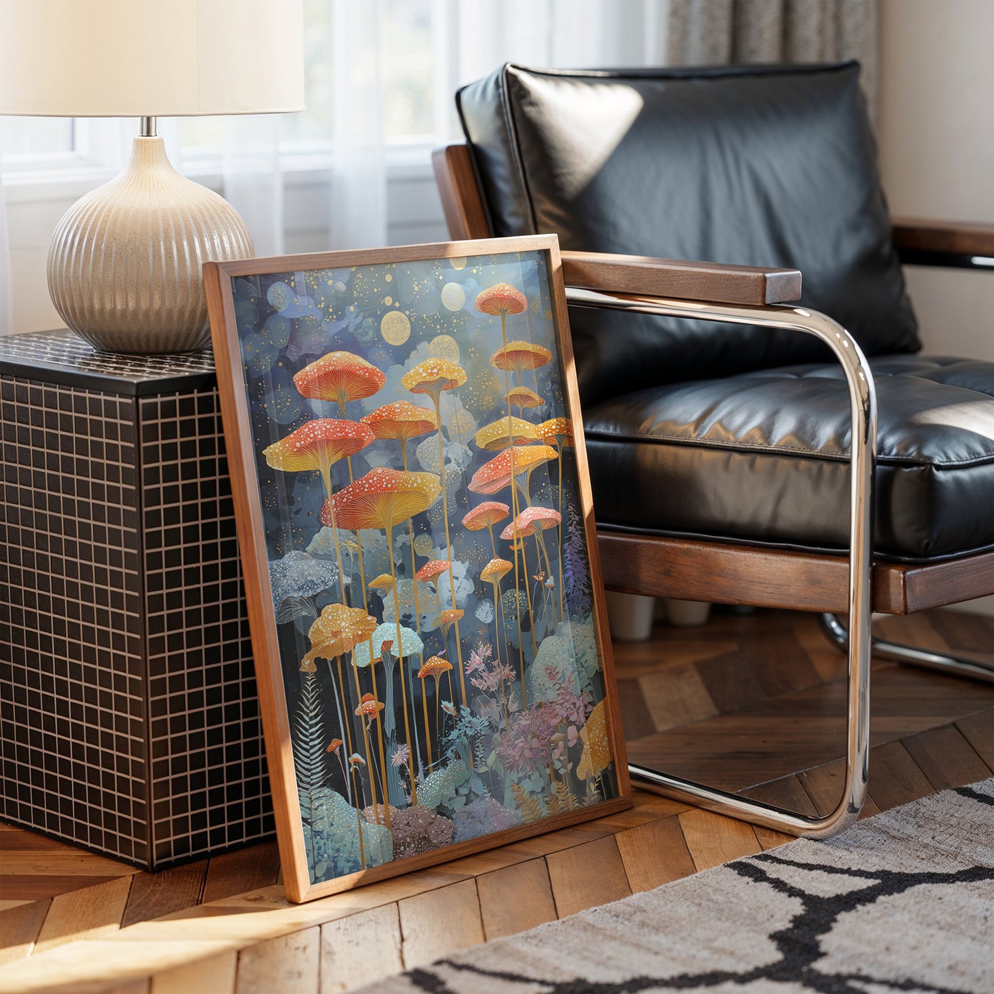 Luminous Mushrooms Dance Under Stars