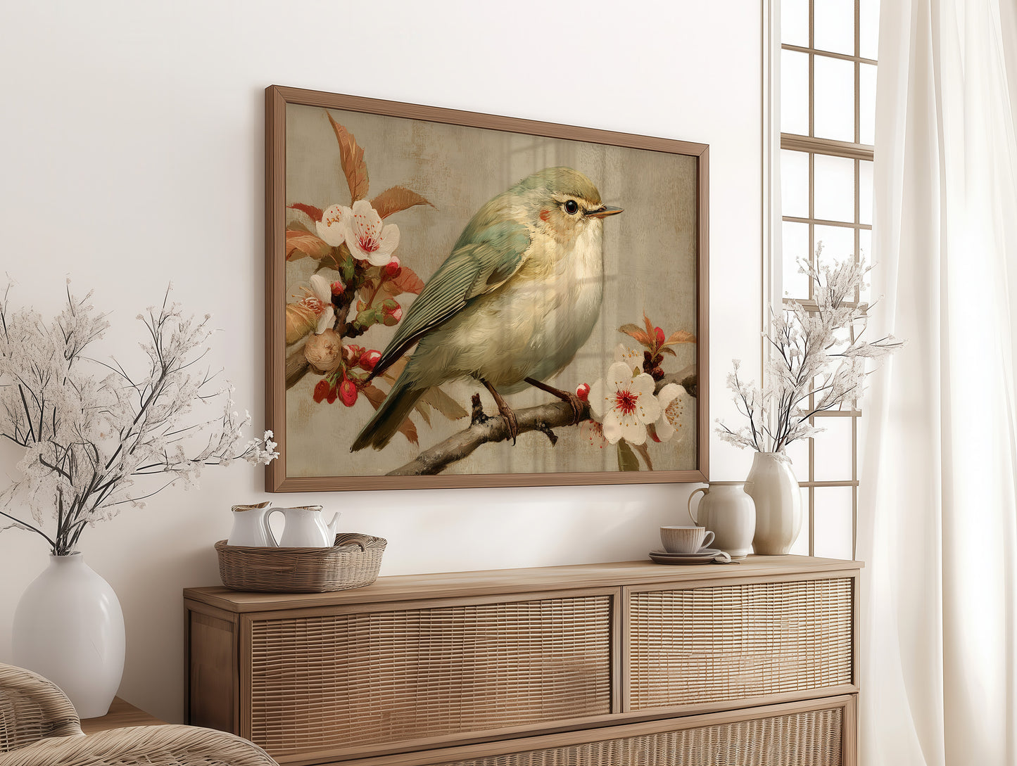 Songbird Rests Among Cherry Blossoms