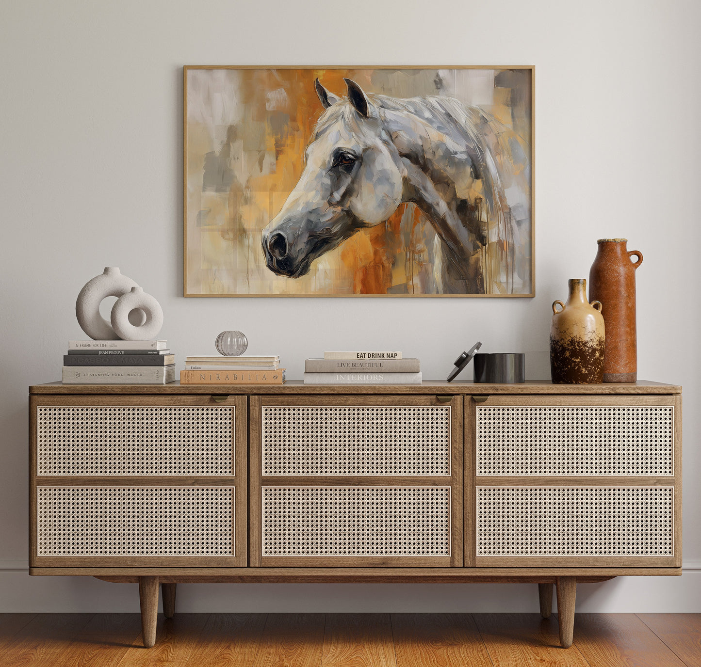 White Stallion Against Amber Skies