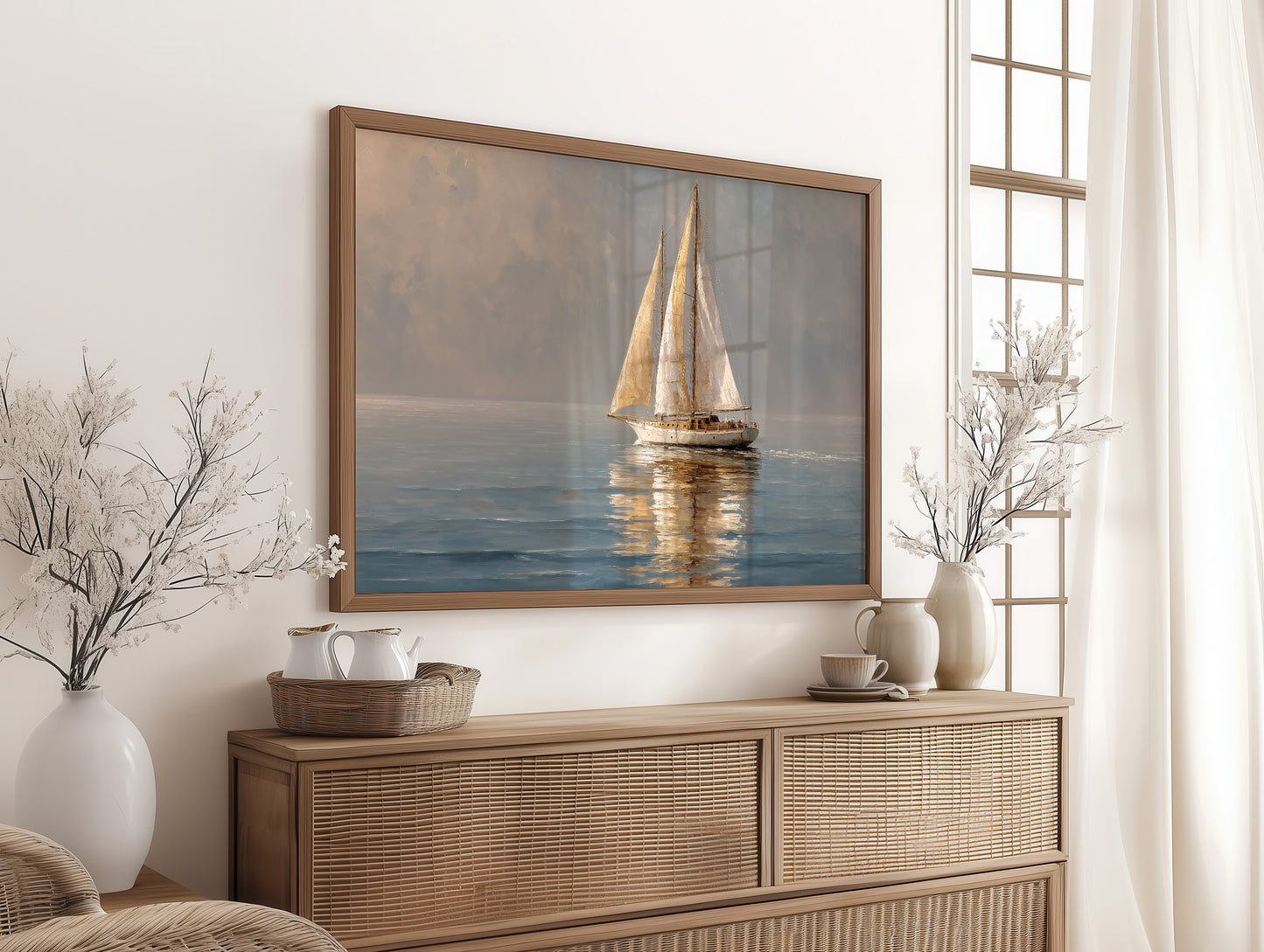 Golden Sails Through Morning Mist