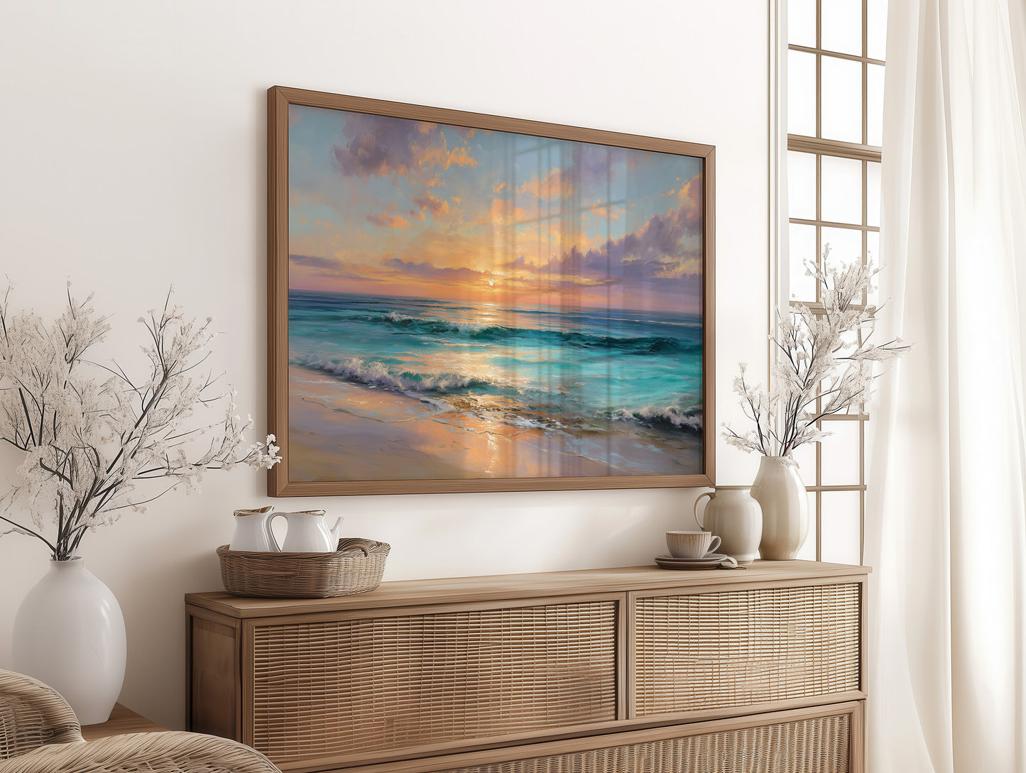 Turquoise Waves Meet Coral Sky