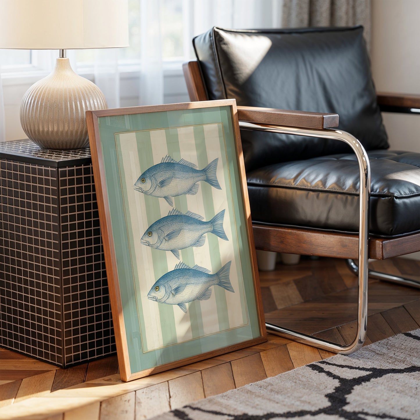 Coastal Blues On Mint Stripes