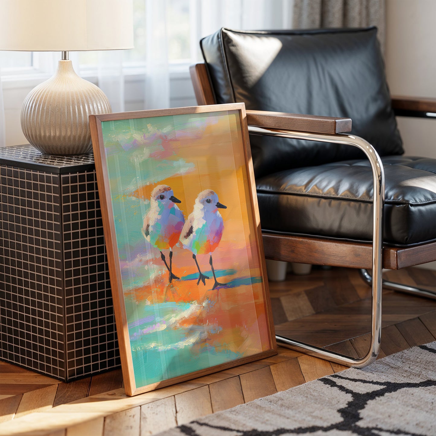 Pastel Shorebirds Walk Together