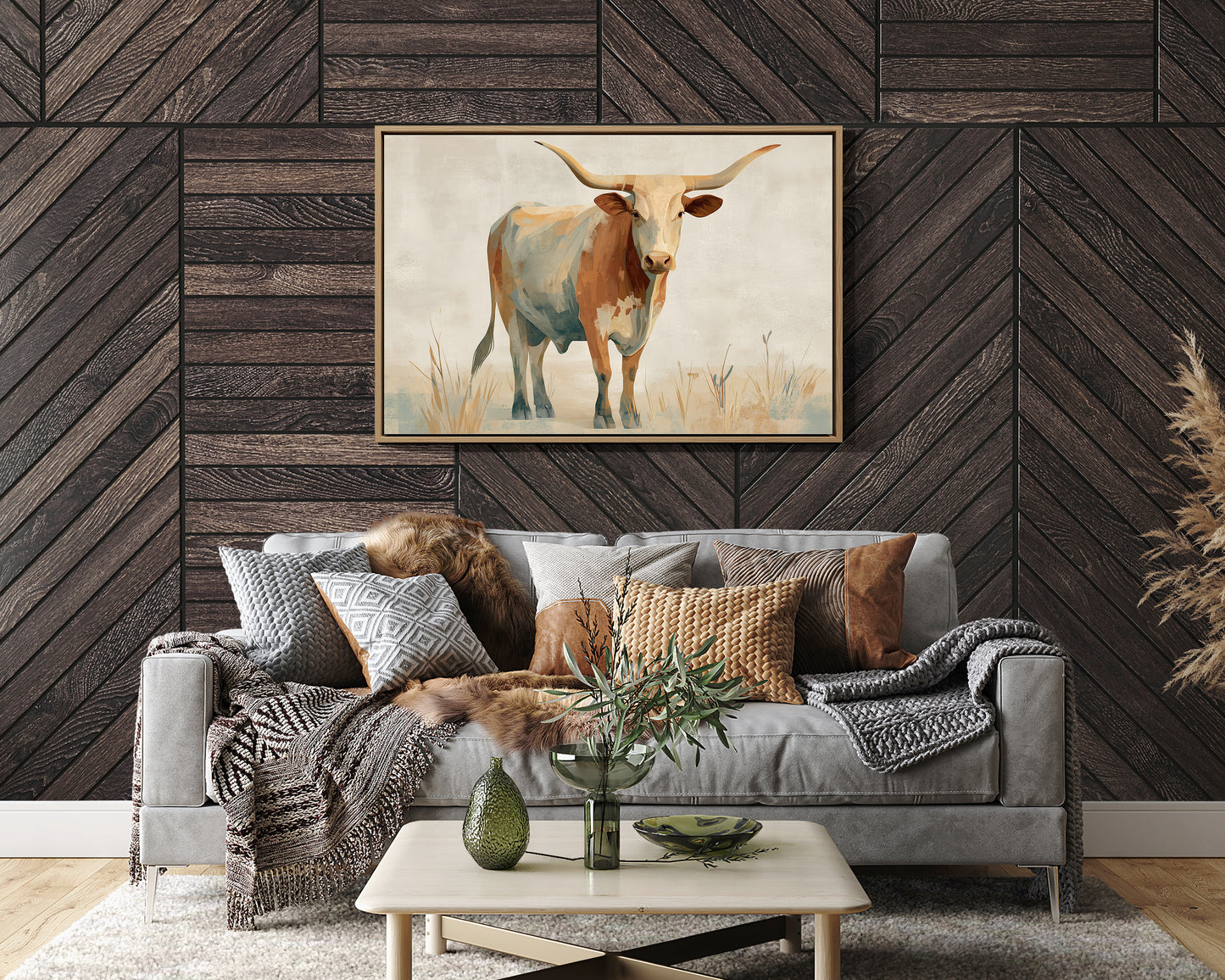 Longhorn's Stoic Gaze Across Prairie Whispers
