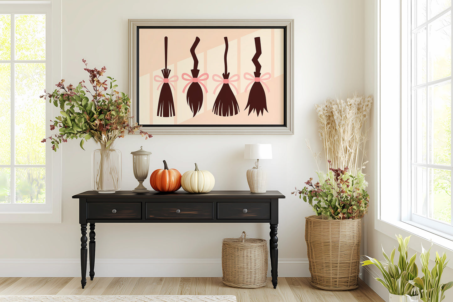 Brooms Tied With Pink Ribbons