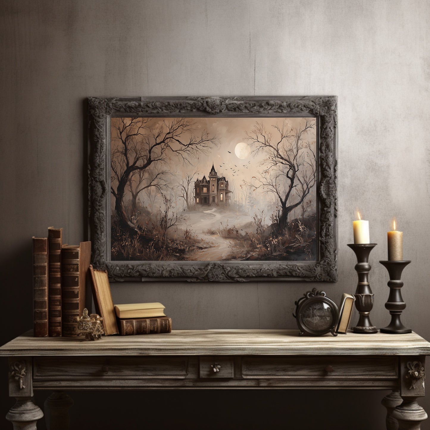 Fogbound Manor Under Moonlight