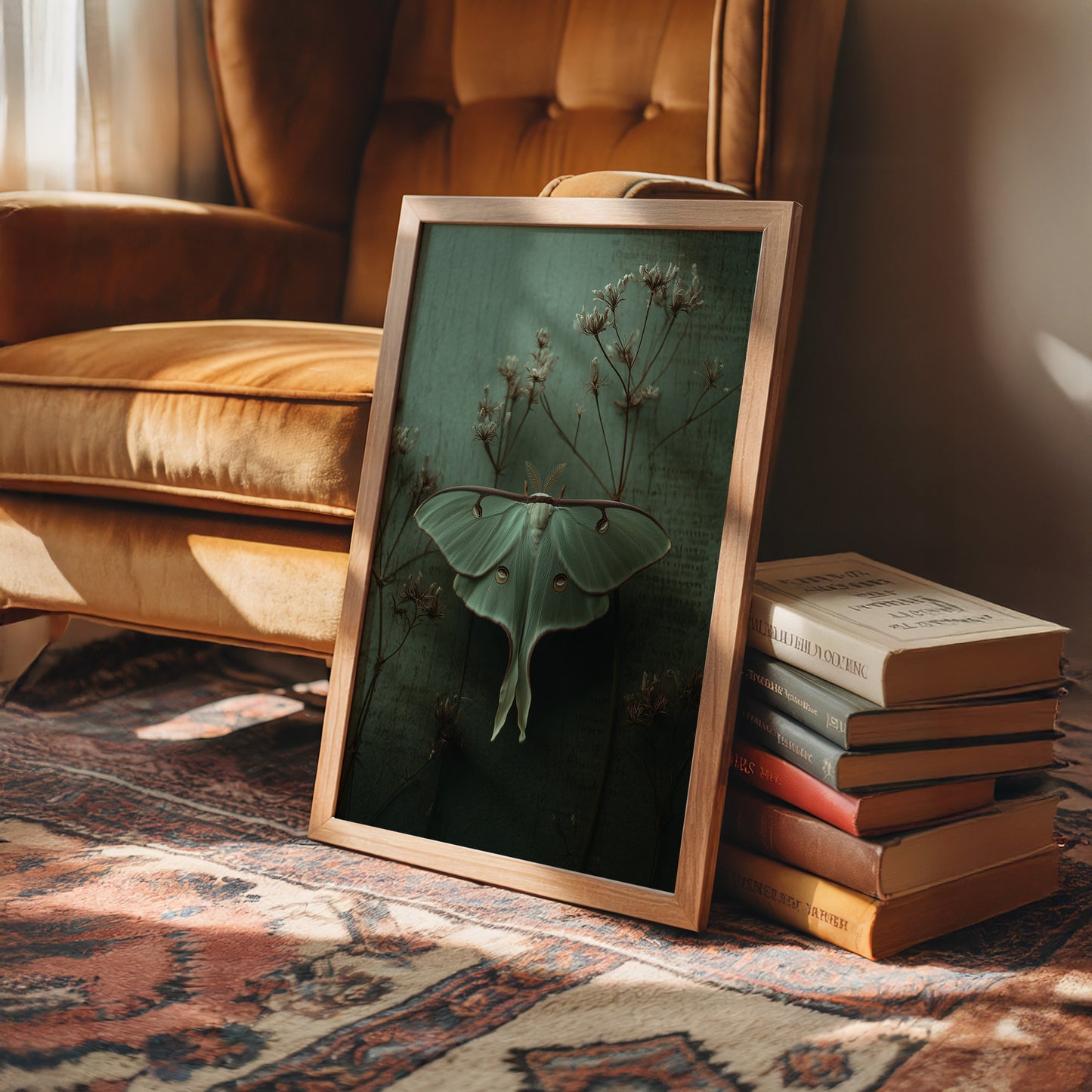 Lunar Moth Among Faded Stems