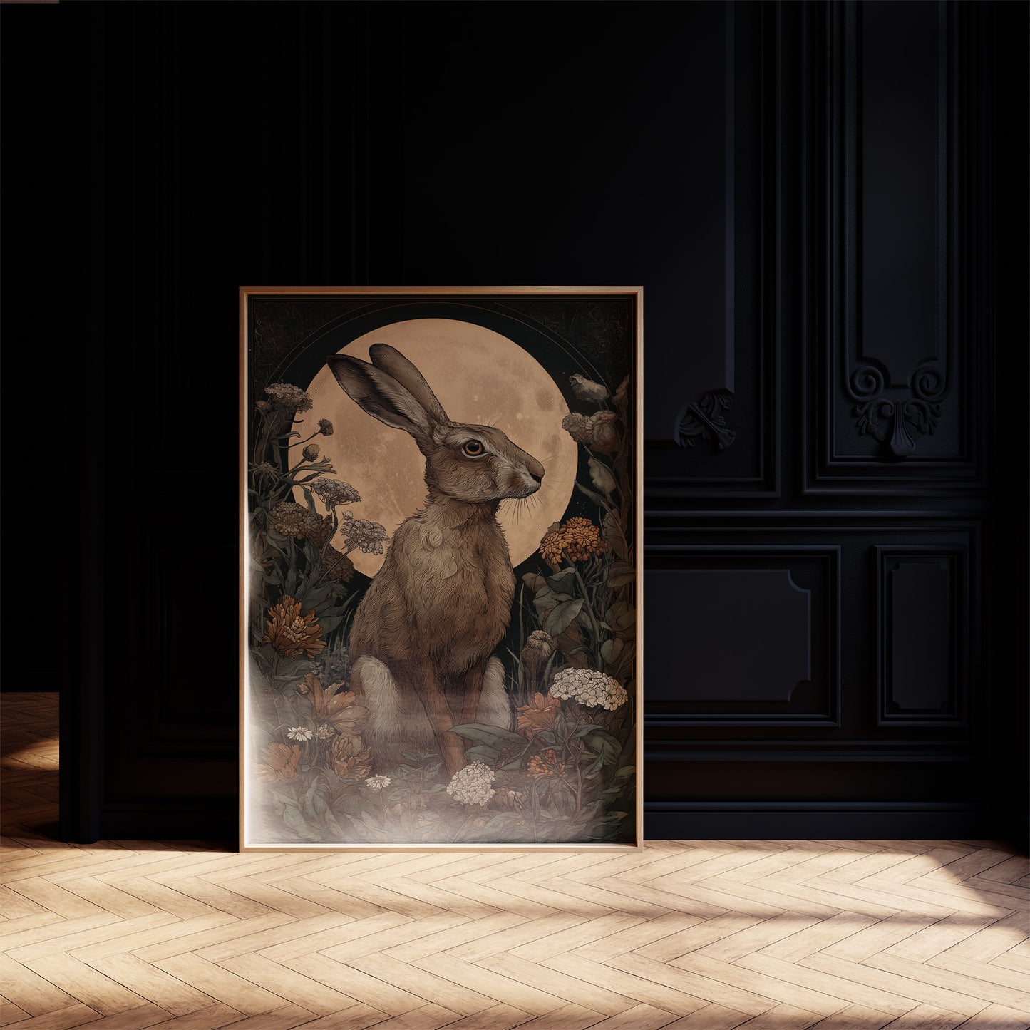 Moonlit Hare Among Wildflowers