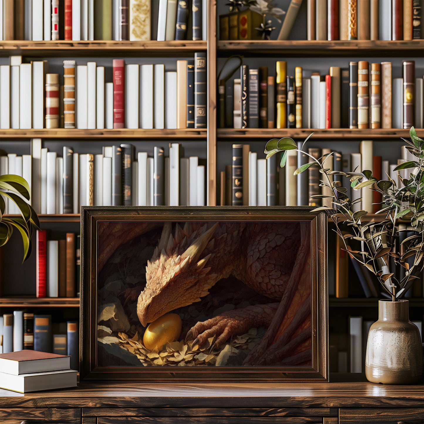 Dragon's Treasure Among Ancient Tomes