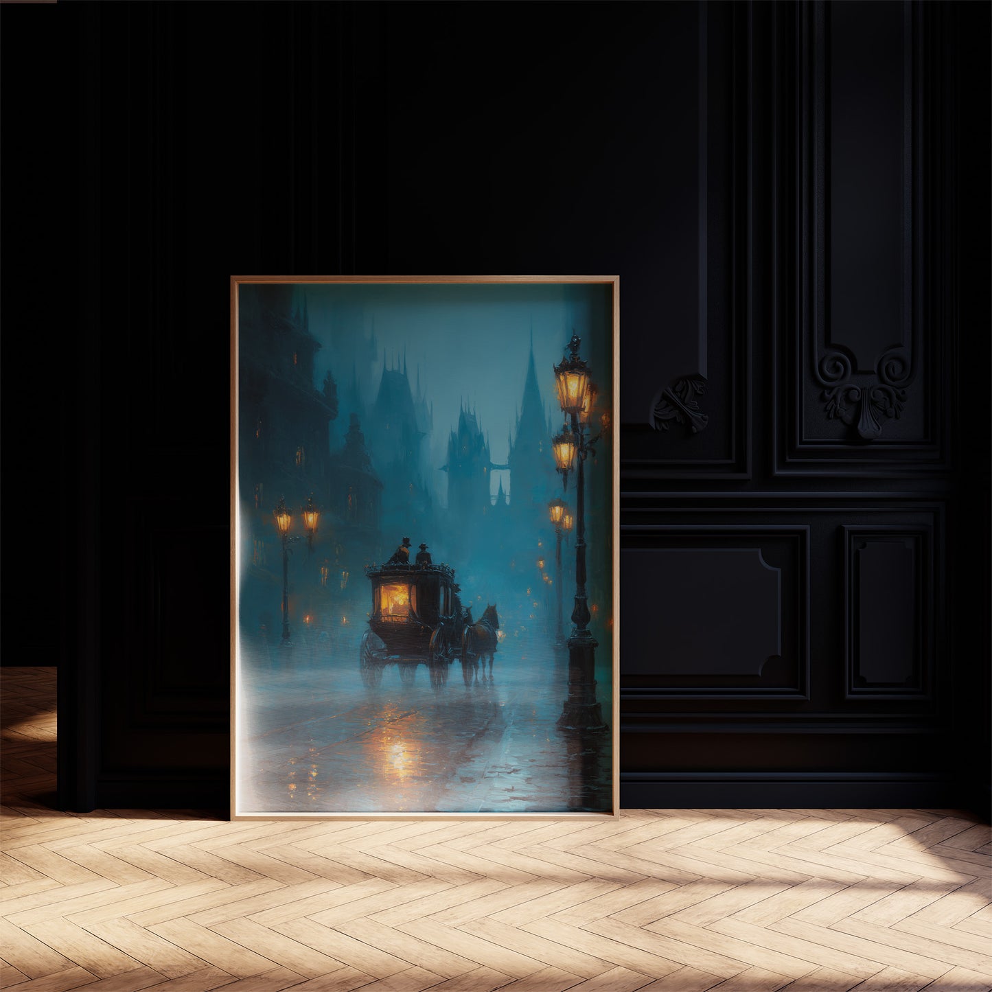 Midnight Carriage Through Teal Fog